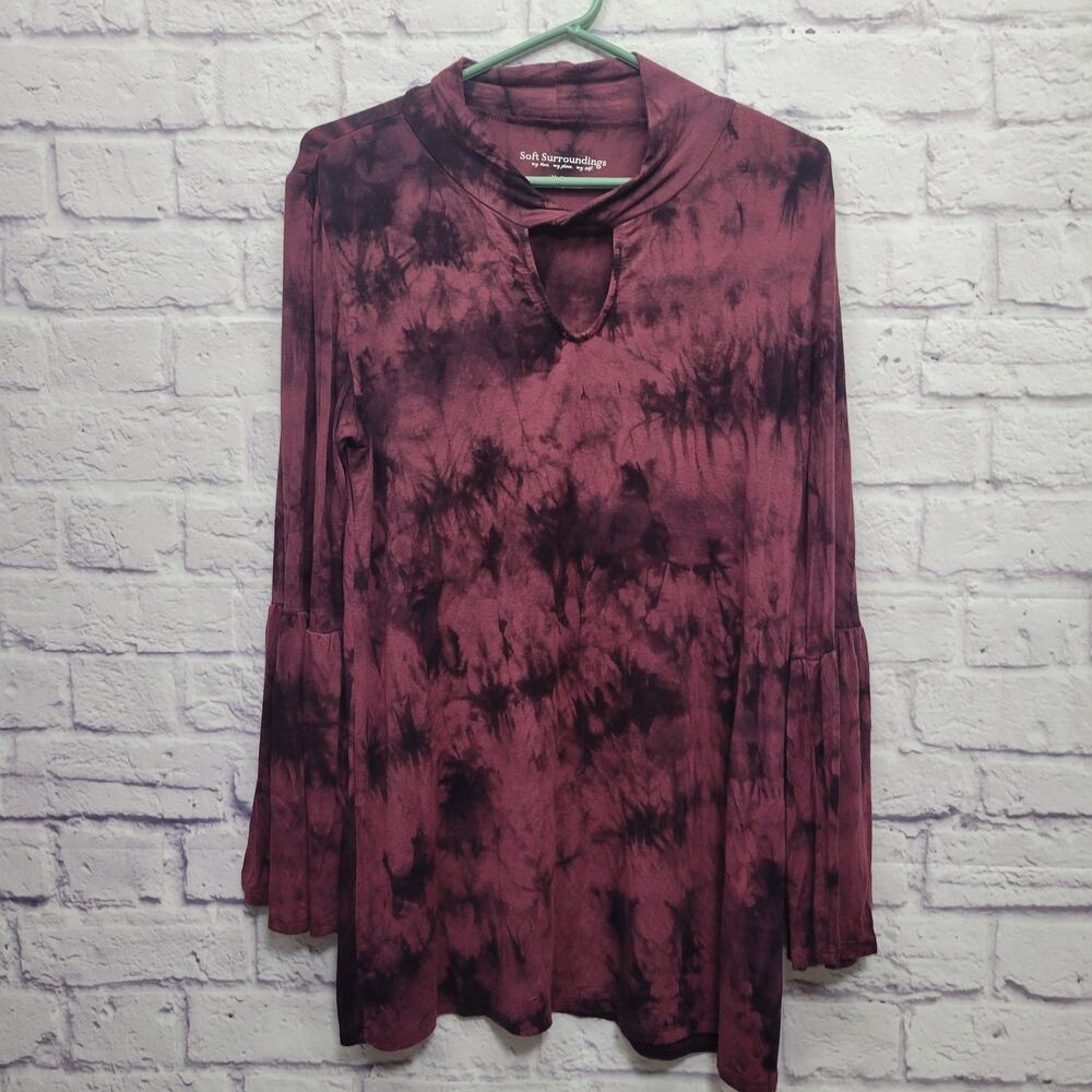 Soft‎ Surroundings Maroon Tie Dye Tunic Blouse M Keyhole Dark Hippie Whimsygoth